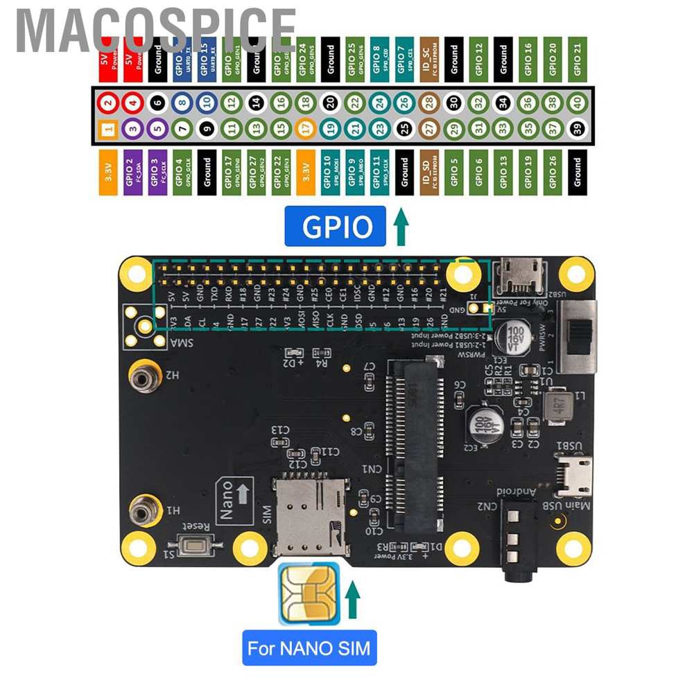 Mũ Lưỡi Trai Macospice 3g / 4g Lte Cho Raspberry Pi 4 / 3 / 2 / B + Khe Thẻ Sim