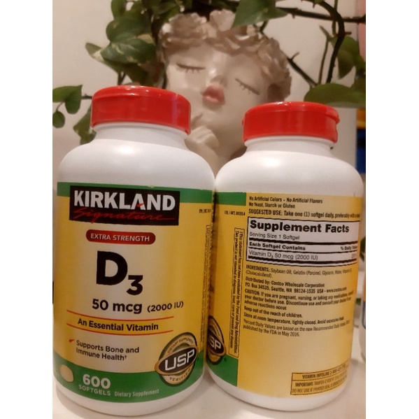 HSD:10.2026.UỐNG BỔ SUNG VITAMIN D3 2000 IU KIRKLAND SIGNATURE -HỘP 600 VIÊN