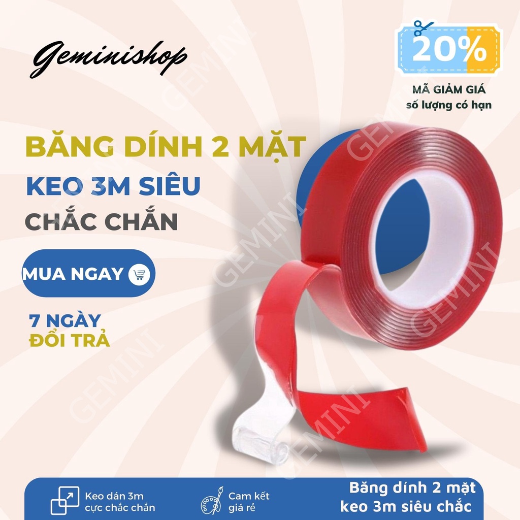 Băng dính 2 mặt dài 3 MÉT dán cường lực siêu gắn kết NGANG 10MM GEMINI SHOP