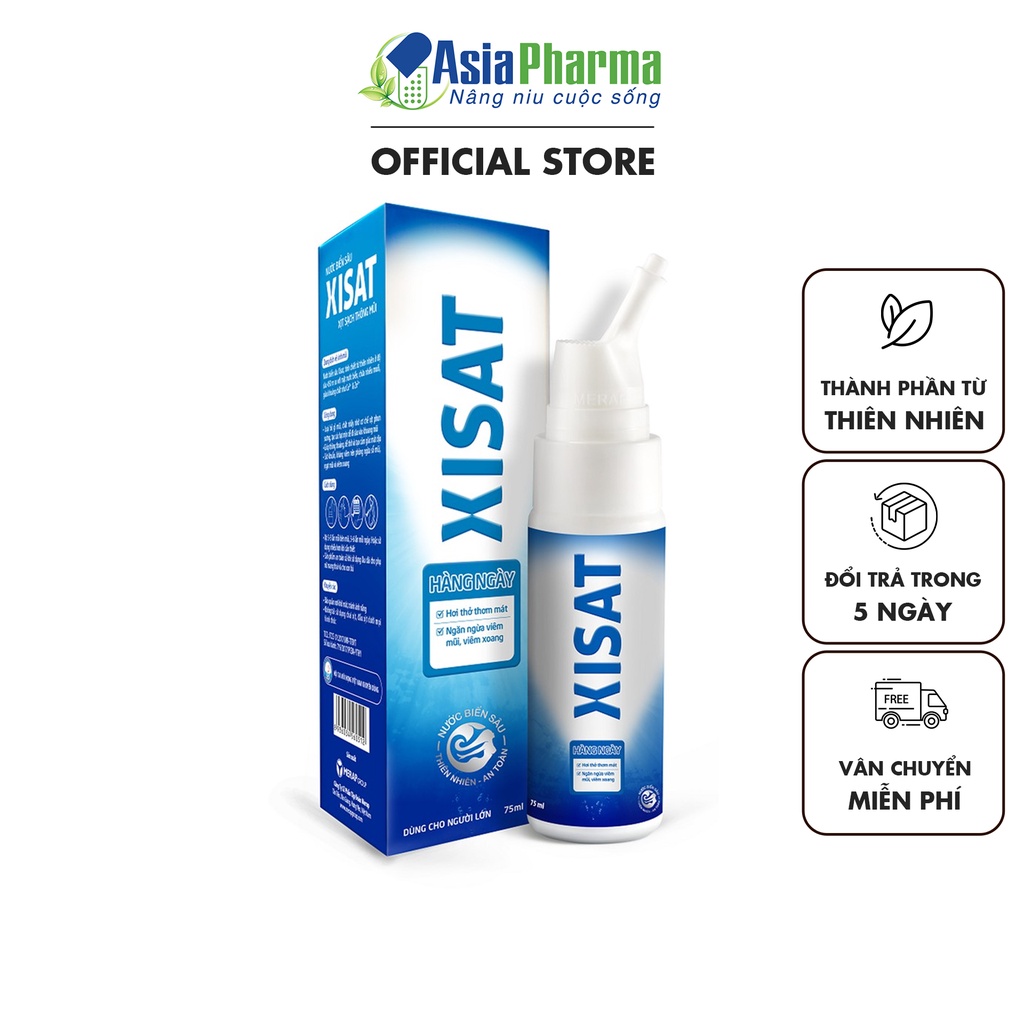 Dung dịch xịt nhỏ rửa mũi XISAT xanh từ nước biển sâu 75ml hỗ trợ viêm xoang, sản phẩm chăm sóc sức khoẻ ASIA PHARMA