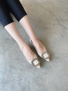 Giày búp bê khoá đá da mềm