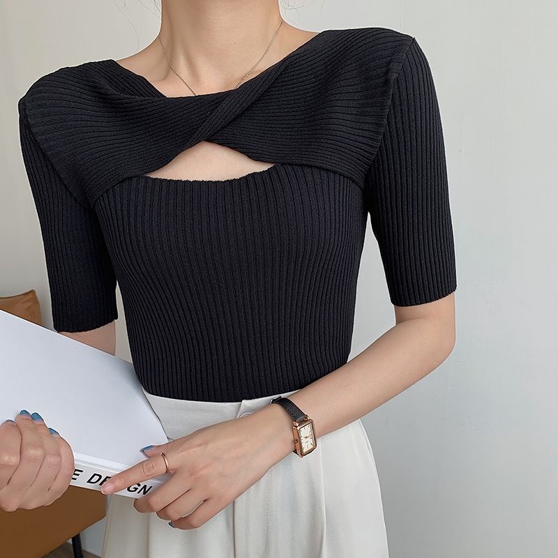 Áo len dệt kim tay lỡ cổ xoắn cách điệu - Hàng order