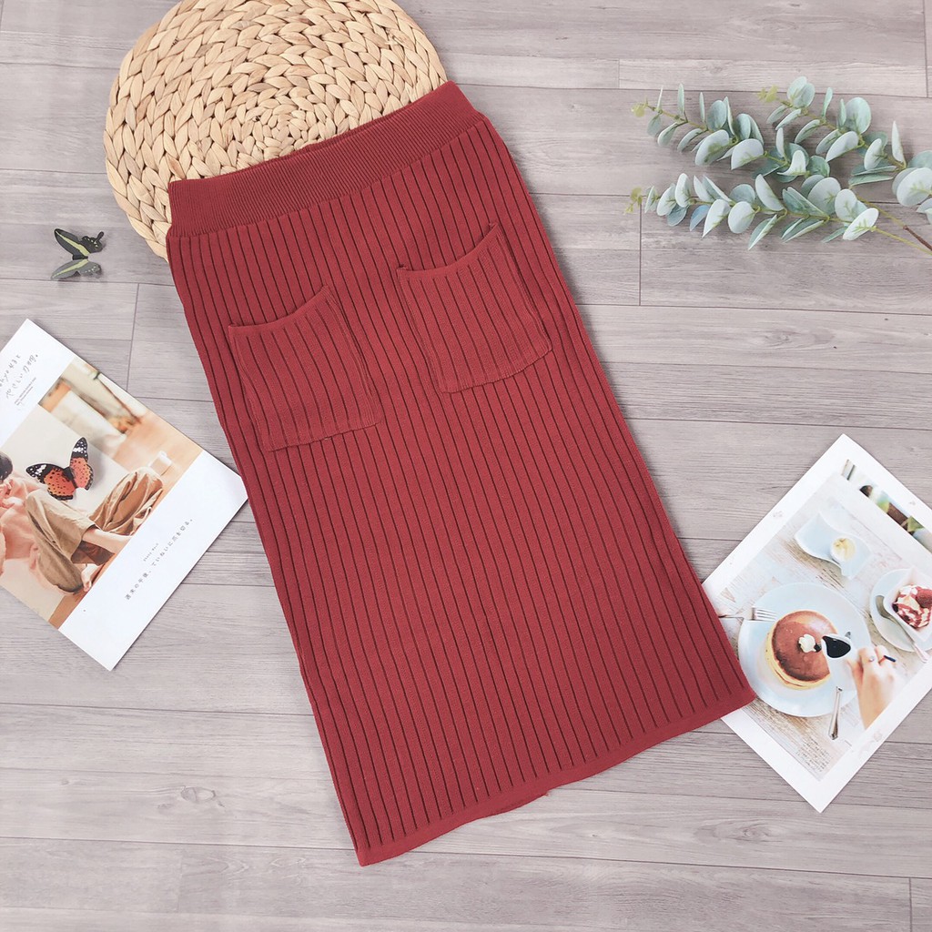 Chân Váy Len Dáng Dài Xẻ Tà Váy Len Midi cạp cao thời trang thu đông