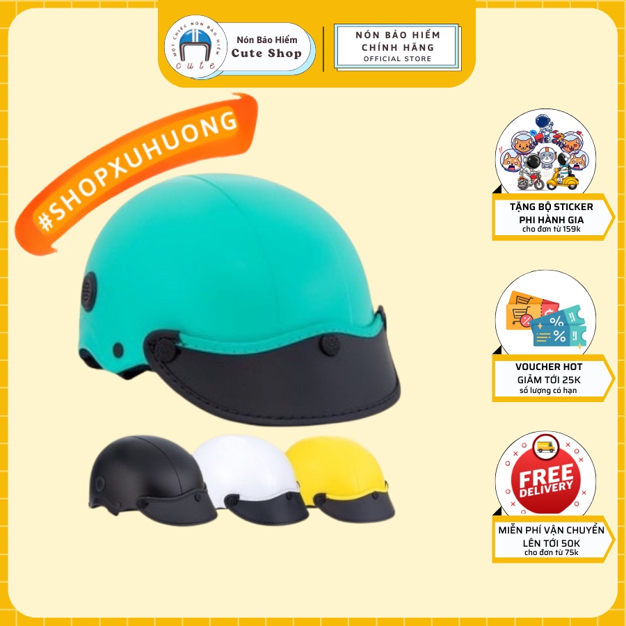 Nón bảo hiểm sơn một màu tặng kèm Sticker nhiều mẫu đa dạng chất liệu nhựa ABS màu sơn bền bỉ Cute Shop NT01