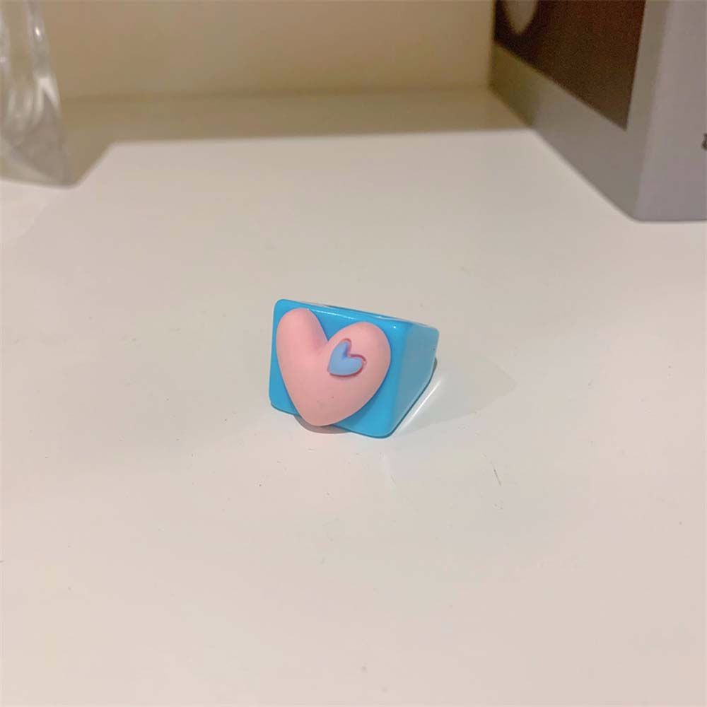 Nhẫn Nhựa Resin Acrylic Phối Màu Hình Trái Tim Lớn Thời Trang Hàn Quốc Cho Nữ