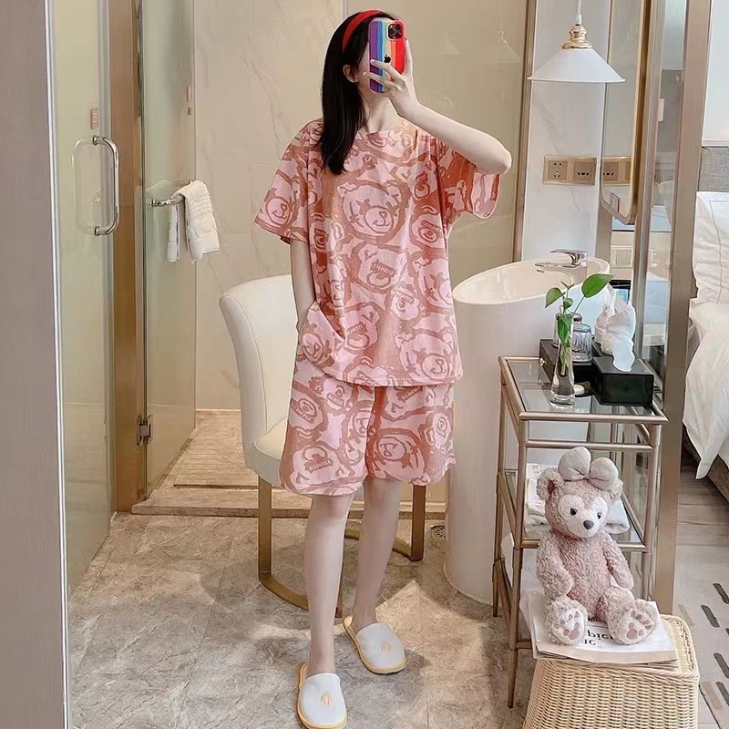 Đồ bộ nữ cộc tay bigsize mặc nhà TOZZO mùa hè quần đùi thun cotton cute dễ thương phong cách hàn quốc 40-70Kg BC1