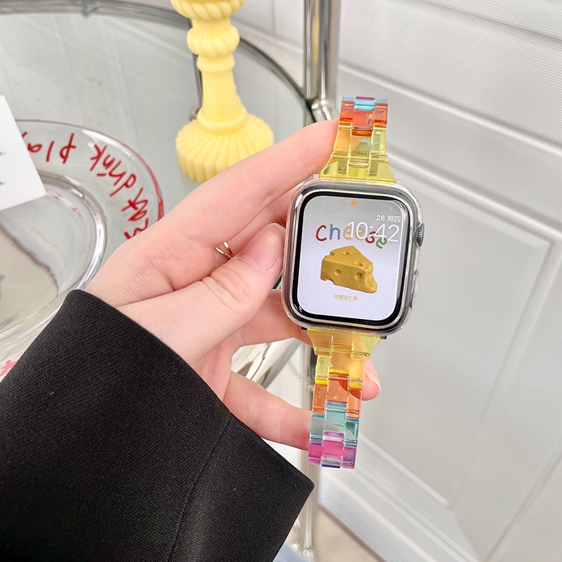 Dây Đeo Bằng Nhựa Màu Cầu Vồng Mỏng Kích Thước 41mm 45mm 44mm 40mm Cho Đồng Hồ Apple Watch Series 7 6 5 4 3 2 1 42mm 38mm