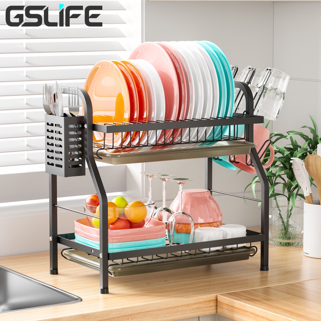 GSlife Giá Kệ Bát Vật liệu thép carbon Kệ Bếp Giá Đa Năng 4 Trong 1 Kệ Chén Bát Thông Minh tiện lợi kèm khay đựng