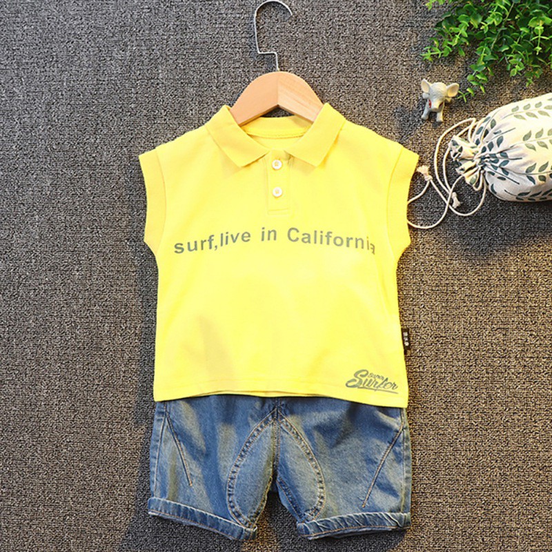 Bộ Áo Ba Lỗ+Quần Short Denim Cho Bé Trai