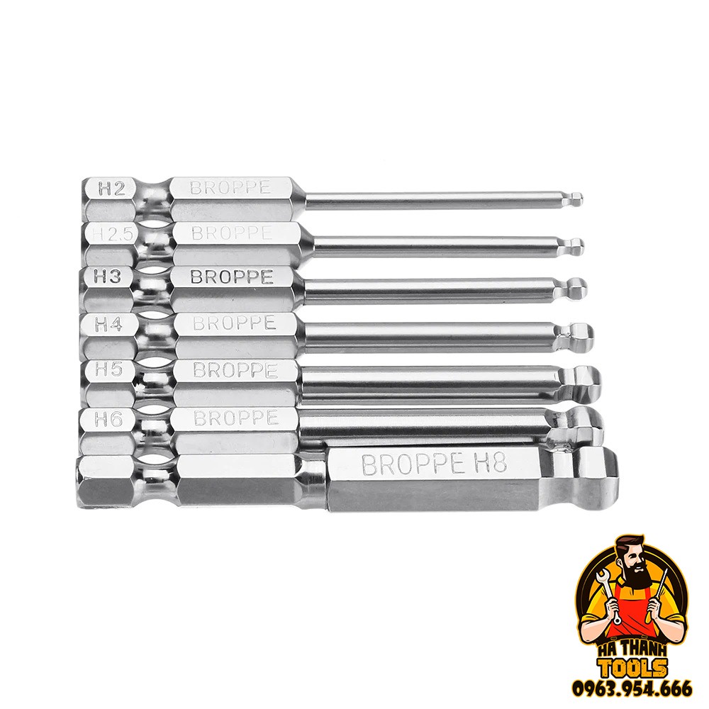 Bộ Mũi Lục Giác Bóng BROPPE Chuôi Lục Giác - Đầy Đủ Kích Thước  Cho Khoan Pin, Khoan Điện