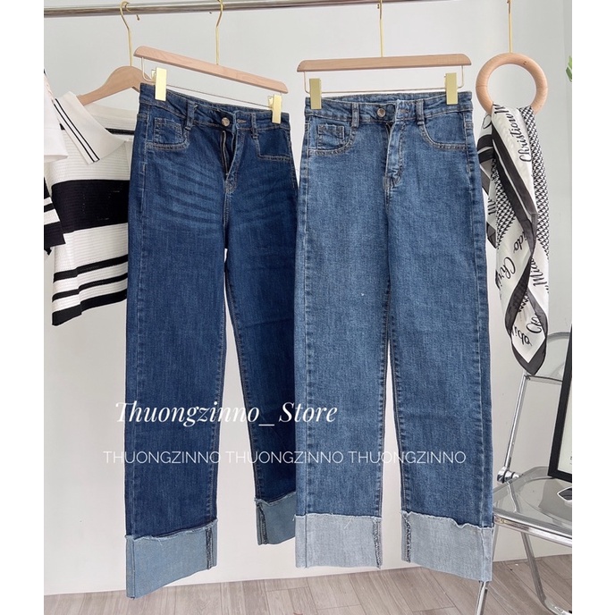 Quần bò gập gấu ống đứng phog cách cổ điển độc đáo Quần jeans ống đứngGập Gấu Co Giãn Hàn Quốc Lưng Cao