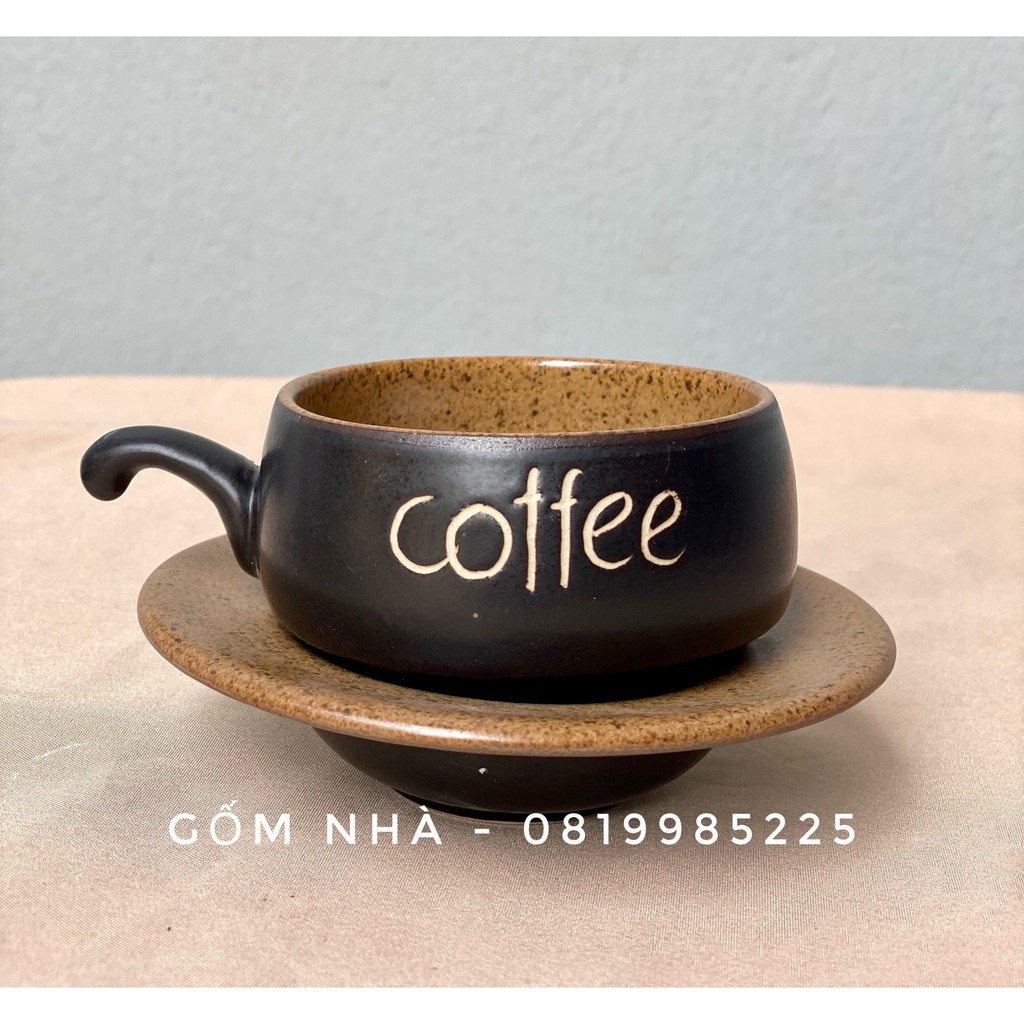 Bộ tách cafe/coffee/ cà phê kèm đia lõm men gốm Bát Tràng