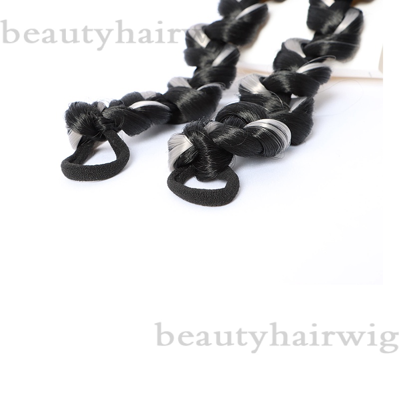 Bộ 2 Tóc Giả Thắt Bím Đuôi Ngựa Dài 70CM Màu Đen Tự Nhiên