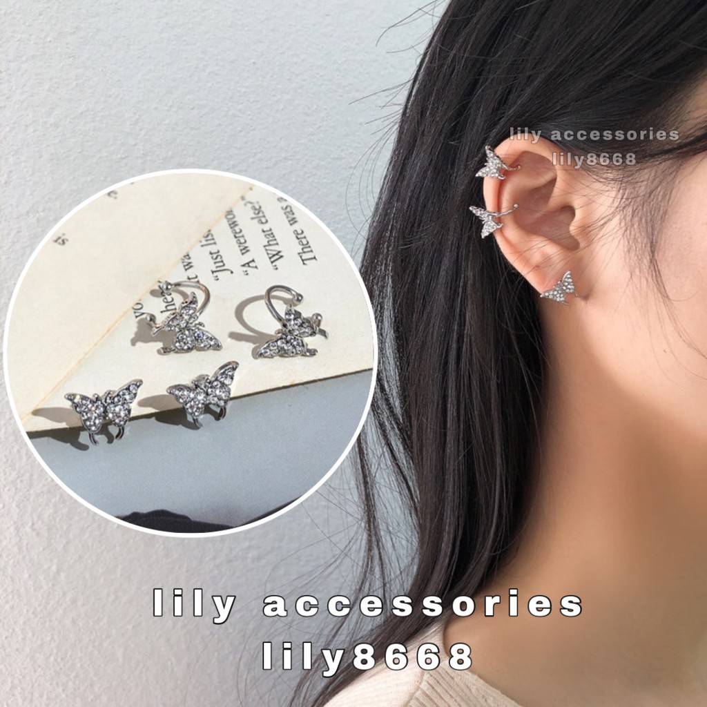 khuyên tai và kẹp tai không cần xỏ lỗ hình bướm đính kim