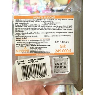 set 2 Núm ti silicone Comotomo dùng cho bình como dung tích 150ml/250ml