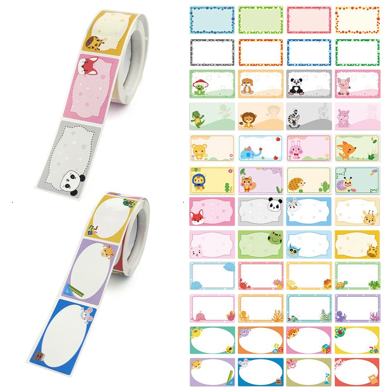 Cuộn 250 Miếng Dán Ghi Tên Tự Dính Họa Tiết Hoạt Hình Dễ Thương Cho Học Sinh Mẫu Giáo
