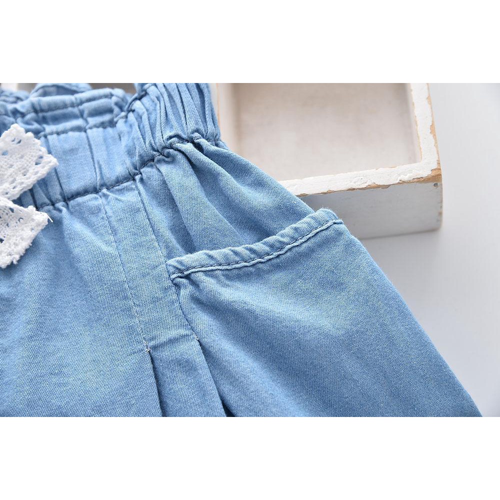 Quần Short Denim Mỏng Mùa Hè Phong Cách Nhật Hàn Có 5 Điểm Cho Bé Gái Hàng Mới