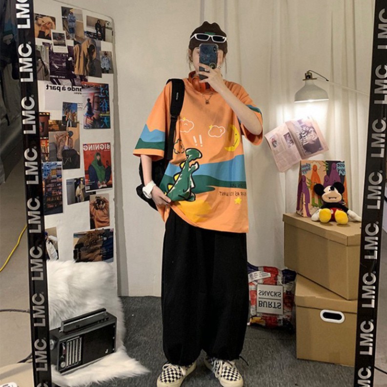 ⚡𝐅𝐫𝐞𝐞𝐬𝐡𝐢𝐩⚡ Áo Thun Tay Lỡ Oversize Phông - Form Rộng Dáng Unisex - Ulzzang Hình Khủng Long