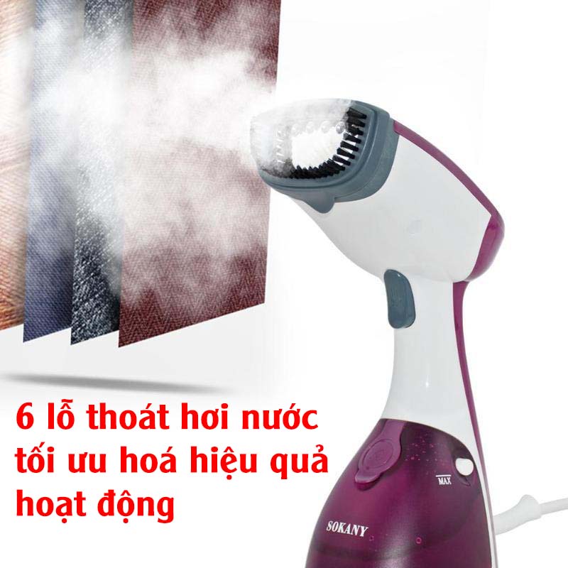 Bàn là hơi nước Sokany AJ-2205 trang bị 6 lỗ thoát hơi chuyên dụng, là phẳng mọi loại vải, tiết kiệm điện năng