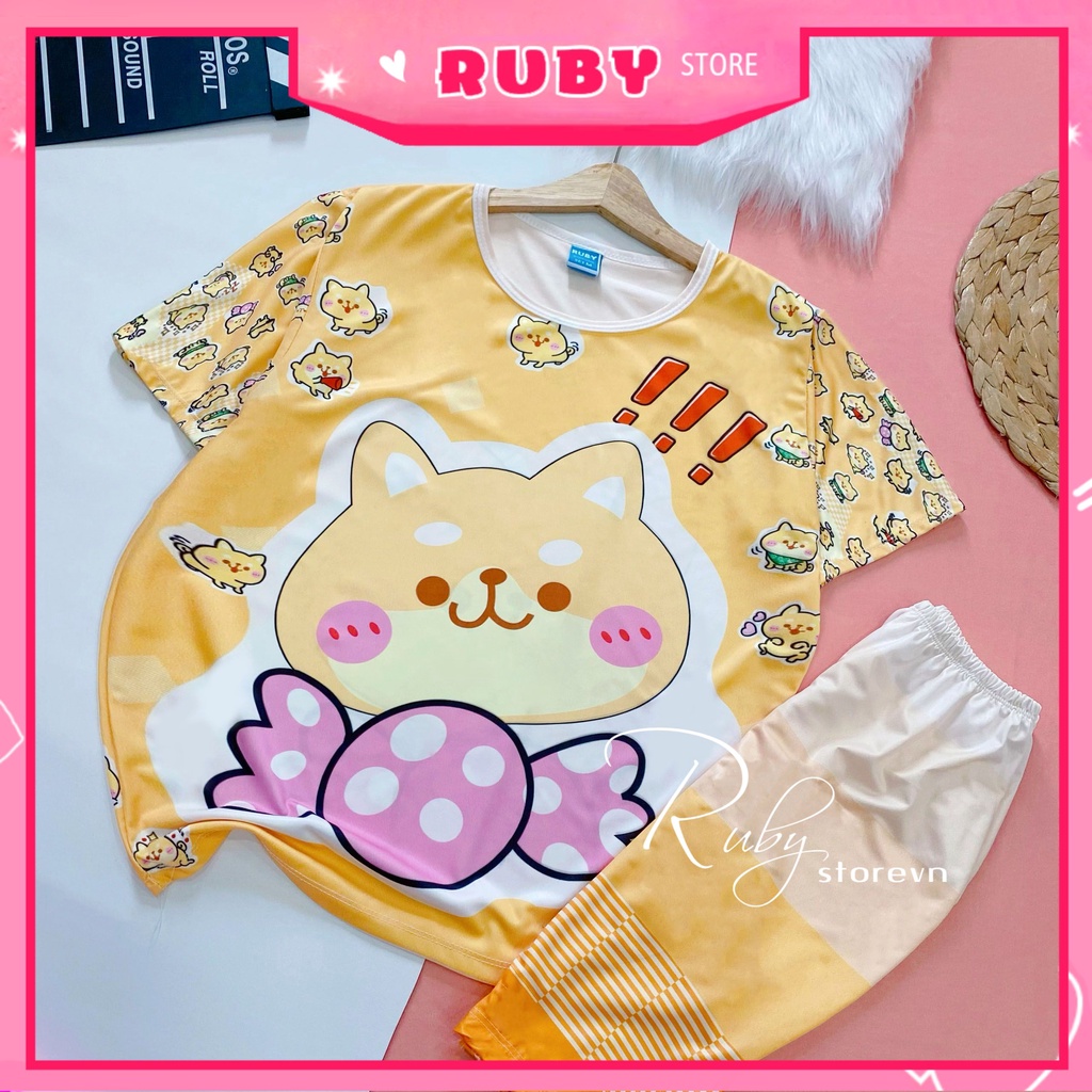 Đồ bộ thun QUẦN LỬNG cho bé mặc nhà size đến 70kg vải mềm mát in hình Doremon kitty Hoạt hình dễ thương DBRBL FULL SIZE