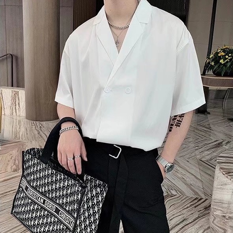 Áo Thun Tay Ngắn Cổ Chữ V Màu Trắng Trơn Đơn Giản Thời Trang Phong Cách Hàn Quốc Cho Nam