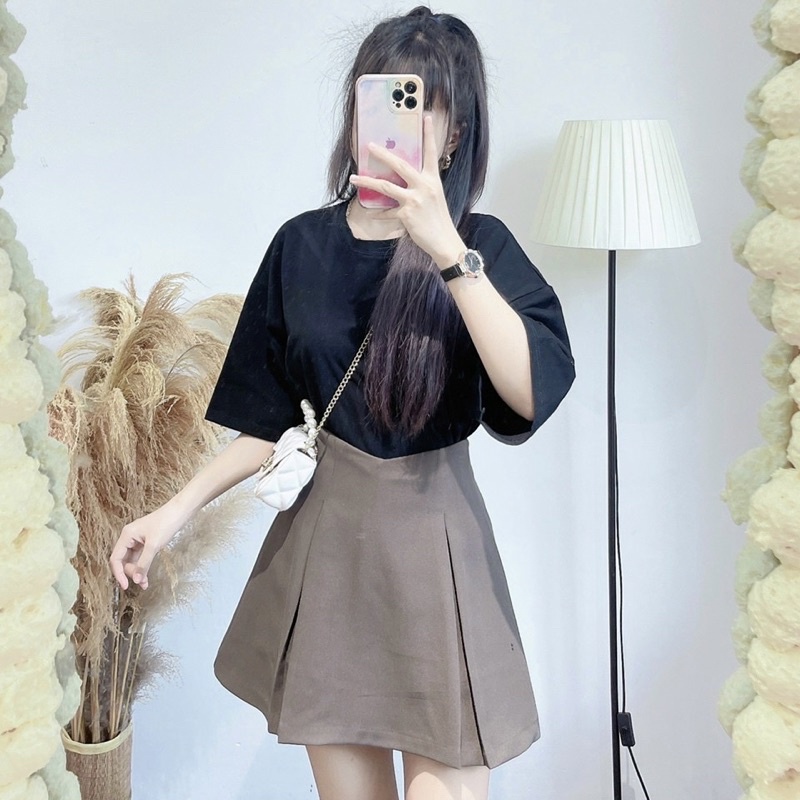Chân váy chữ A xếp ly, 2 lớp, chất tuyết mưa