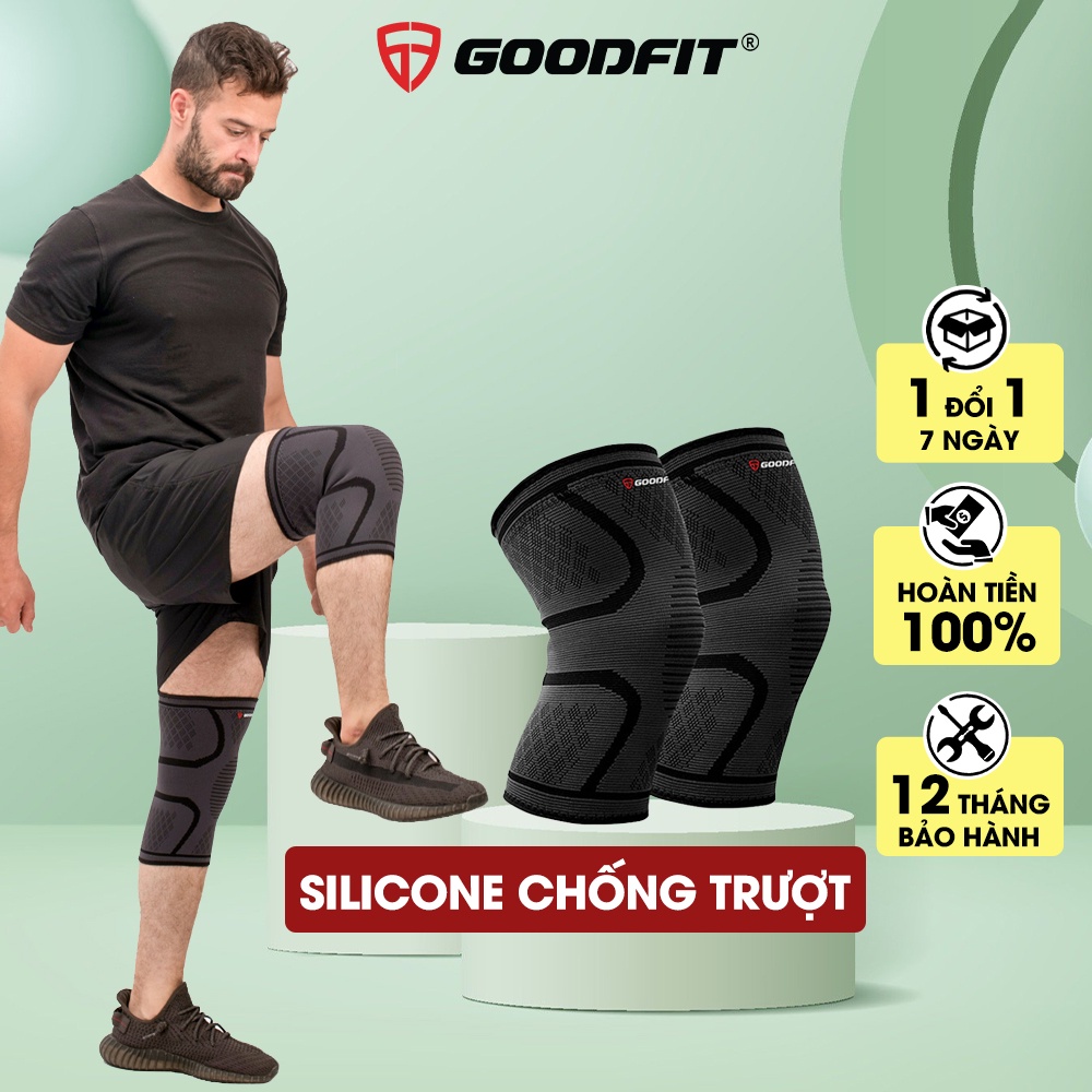 Bó gối thể thao, bảo vệ đầu gối tập gym GoodFit co giãn 4 chiều, dệt 3D dày dặn GF518K