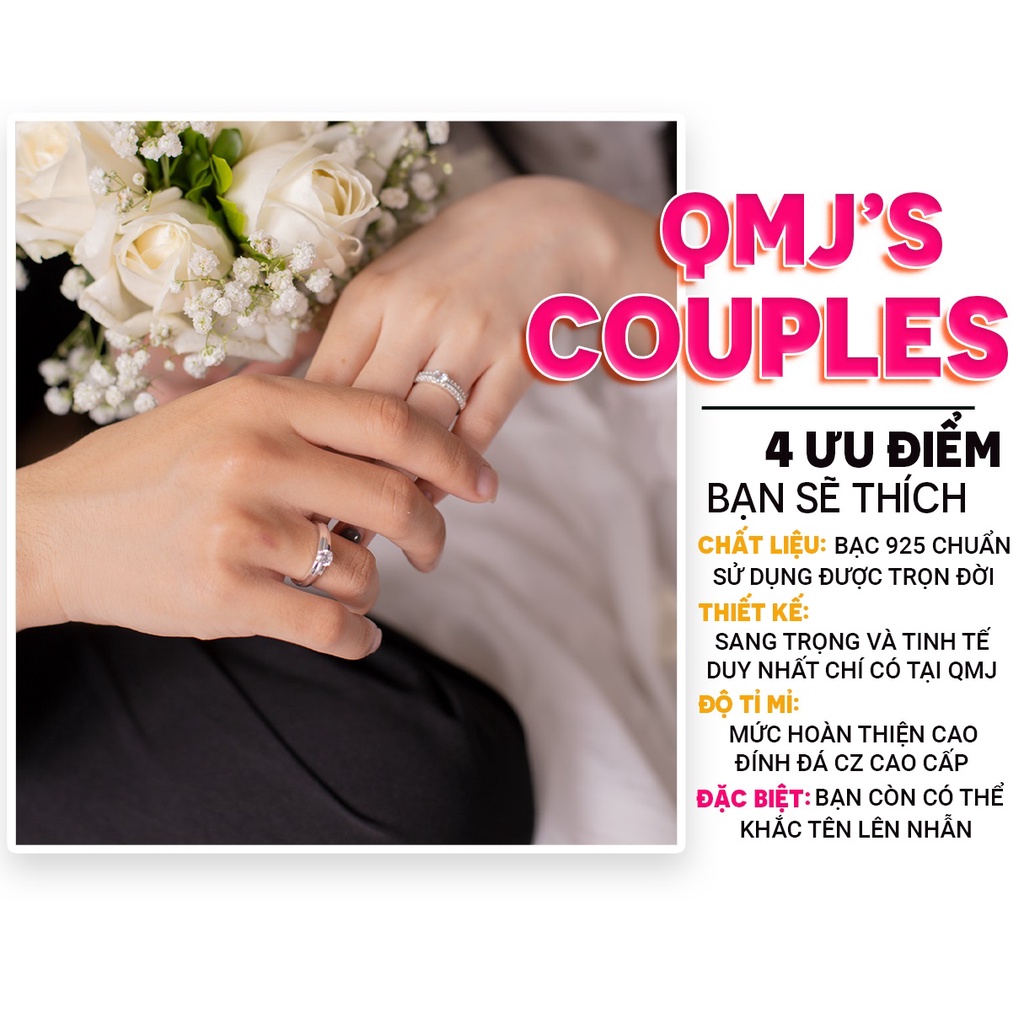 QMJ Nhẫn cặp đôi bạc 925 Endless Love đính đá CZ, khắc tên lazer miễn phí - QĐ539