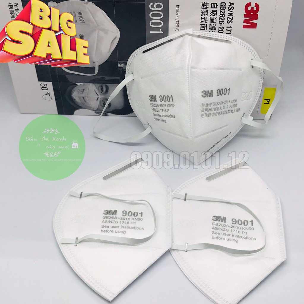 3m chính hãng 9001 cao cấp, khẩu trang n95 người lớn đạt chuẩn AS/NZS P1 set 10 cái