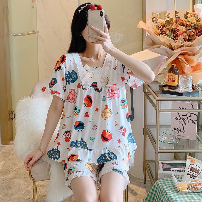 Đồ ngủ ngắn tay phong cách công chúa ngọt ngào đáng yêu thời trang Hàn Quốc cho nữ