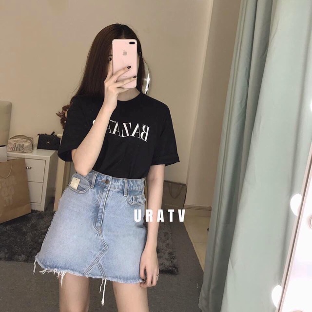 Chân Váy Jean From A basic dễ mặc dễ mix from chuẩn màu đen và xanh - váy jeans ngắn tôn vòng 3