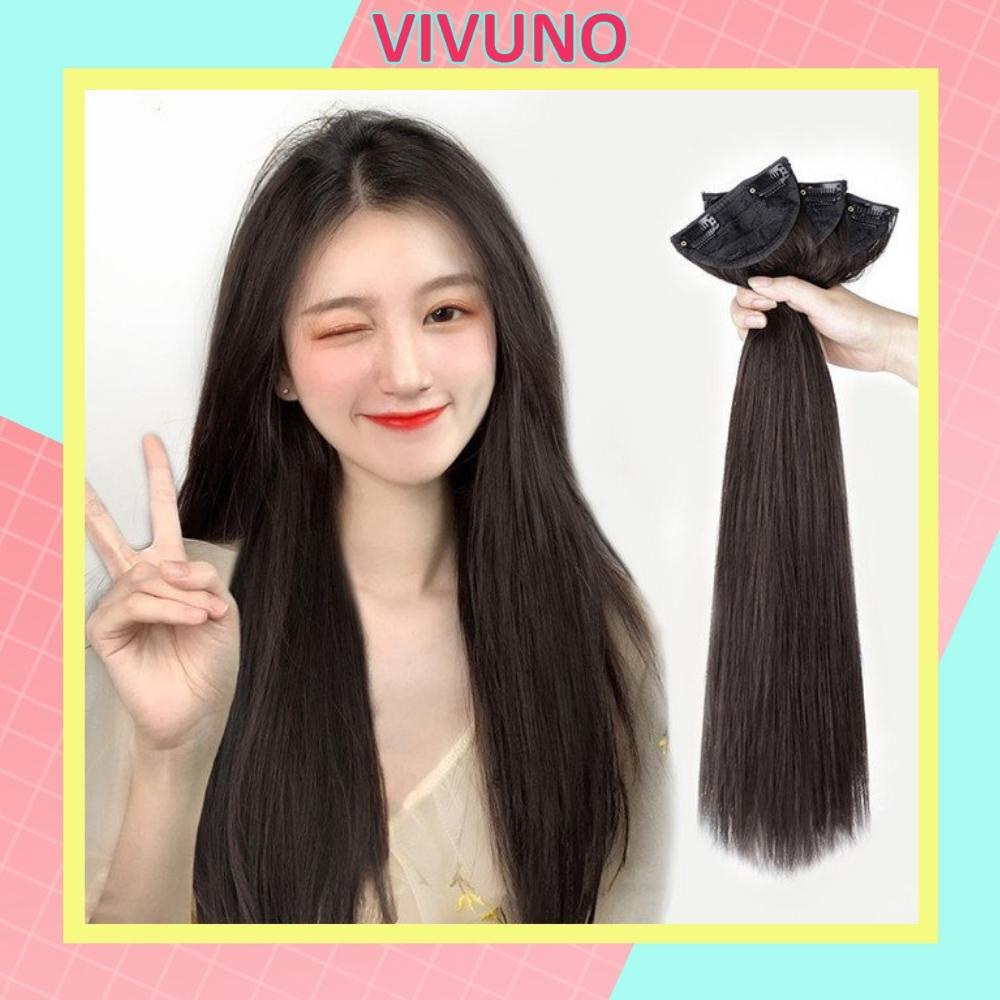 Set 3 dải tóc kẹp thẳng Vivuno tóc giả cao cấp làm phồng và dày tóc tự nhiên TG19