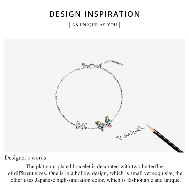 Vòng tay BAMOER SCB228 bạc 925 20cm mặt hình bươm bướm nhiều màu sắc thời trang cho nữ