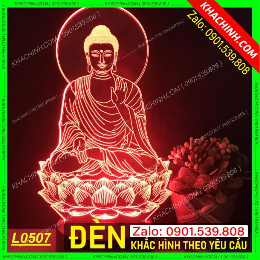 Đèn thờ hình Phật - đèn Phật Giáo để bàn thờ sáng đẹp khắc laser Mẫu L0507-R có Remote thay đổi 16 màu