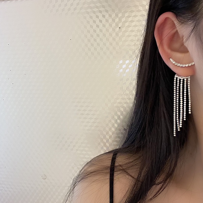 Bông Tai Tua Rua Dáng Dài Đính Đá Pha Lê Lấp Lánh Sang Trọng Cho Nữ