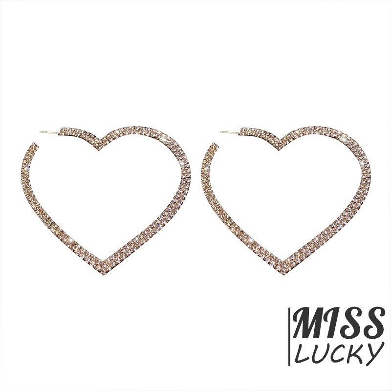Khuyên tai hình trái tim khảm đá nhân tạo to bản sành điệu cho nữ
