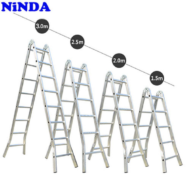 Thang nhôm Ninda ND-2010 gấp chữ A cao 3m duỗi thẳng 6m bảo hành 24 tháng