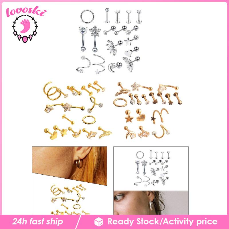 Set 17 Khuyên Mũi Thép Không Gỉ Cá Tính