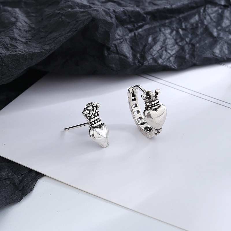 Bông tai hình trái tim, bông tai Crown, bông tai Hàn Quốc độc đáo, bông tai nữ cá tính thời trang, bông tai kim bạc hip-hop
