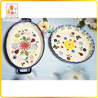 🌜Đĩa tròn, đĩa oval đại gốm sứ tráng men cao cấp họa tiết hoa lá🌛