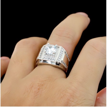 Nhẫn Nam Mặt Vuông Viền Đá Mạ Vàng 18k Kim Jewelry Viền Đính Đá Trắng, Sang Trọng Và Đẳng Cấp