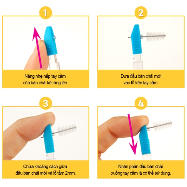 Bàn Chải Kẽ Răng Wedent Interdental Brush 50P (1 Cây Nhỏ + 1 Cây Lớn + 50 Đầu Thay Thế - Size SS)