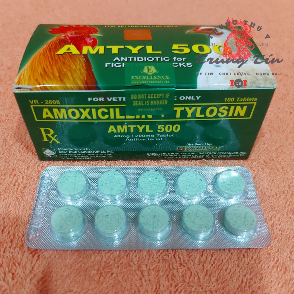 Th gà đá - amtyl 500 Philippines - 1 vĩ / 10 viên - tr b tổng hợp , tr tan , gà khò , hen , sưng mặt