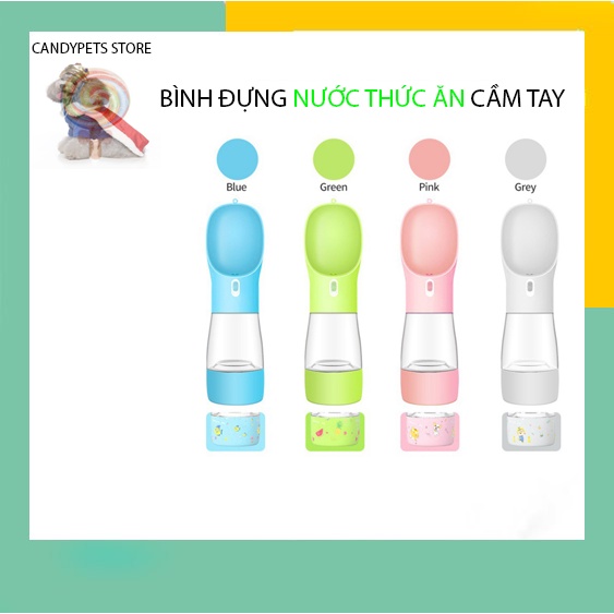 Bình Nước Cho Chó Mèo Đi Chơi Du Lịch Bằng Nhựa Cao Cấp An Toàn Cầm Tay Đa Năng Đựng Thưc Ăn Cho Chó Mèo CANDYPETS BN01