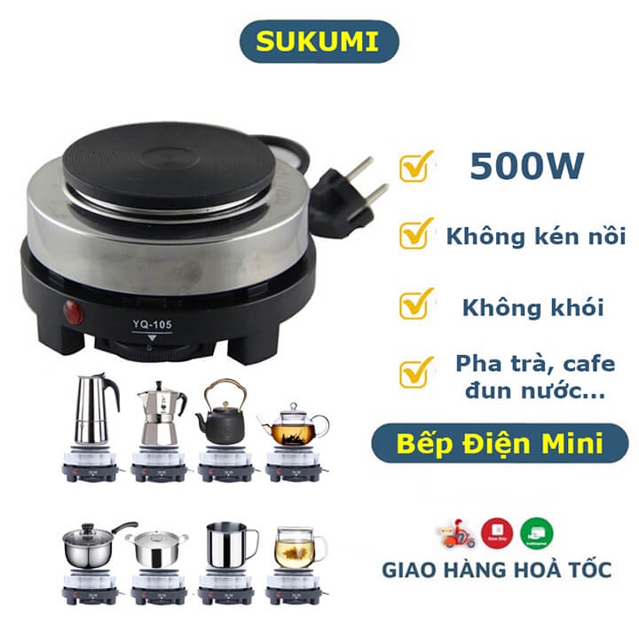 Bếp điện mini 500W đa năng không kén nồi chuyên dùng cho ấm pha cafe Moka Pot, ấm điện pha trà, cafe, đun sáp