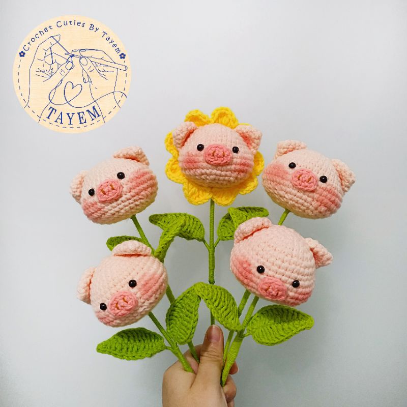 Hoa heo | Hoa hướng dương| Hoa tulip | Hoa Thỏ | Tặng túi kiếng* | hoa bằng len handmade