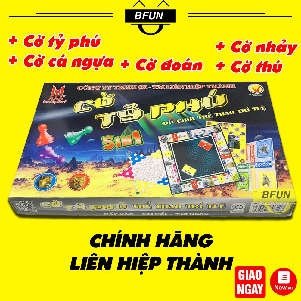 Bộ Cờ Tỷ Phú 5IN1 LIÊN HIỆP THÀNH Cao cấp 50x50: Cờ Cá Ngựa + Cờ Ti  Phú Monopoly Việt Nam + Cờ Đoán + Cờ Nhảy + Cờ Thú