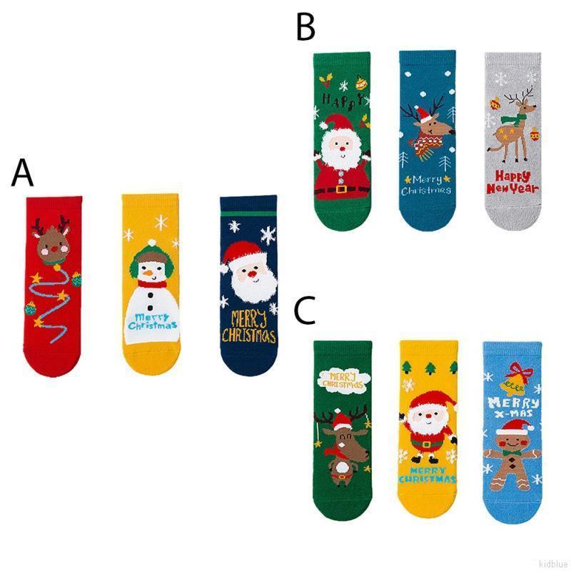 Set 3 đôi vớ cotton mềm mại in hình ông già noel/tuần lộc nhiều màu sắc vui nhộn cho bé