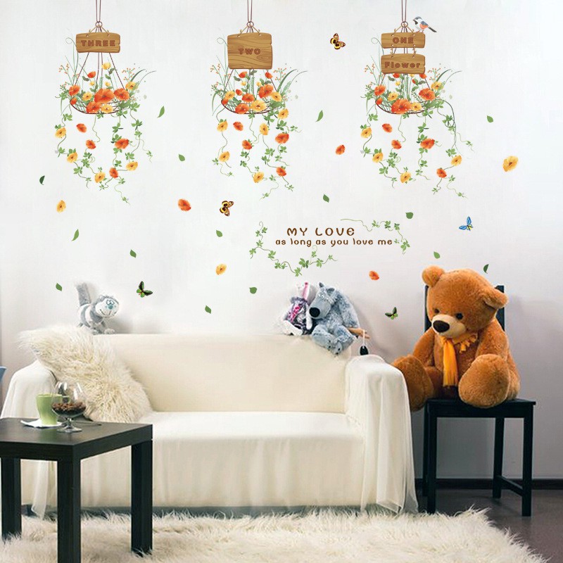 Decal dán tường - Giấy dán tường - 3 lẵng hoa - flowerdecal - XL7106