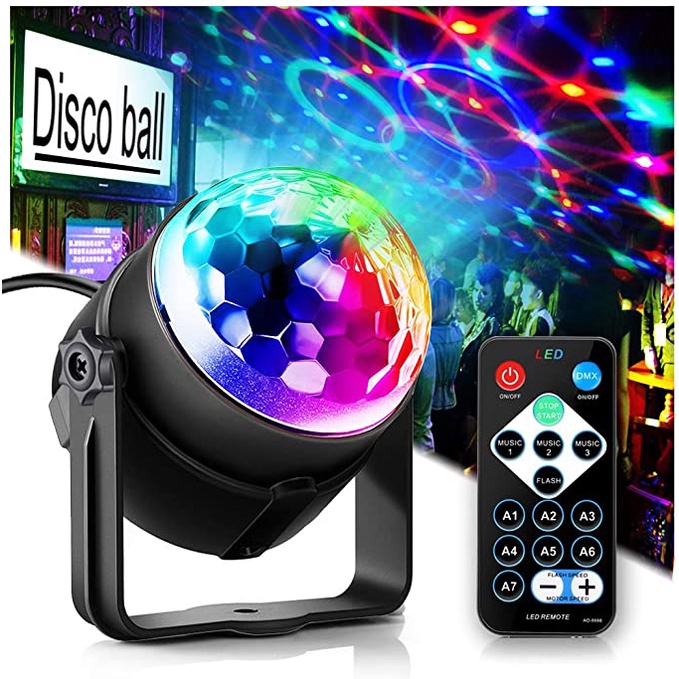 Đèn led, đèn trang trí xoay 7 màu tích hợp cảm ứng nháy theo nhạc dùng cho gia đình, phòng Karaoke, phòng bay